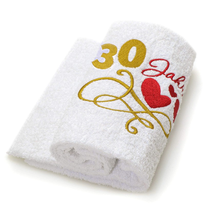 Abc Casa Gift Towel for 30th Birthday with Embroidered Hearts