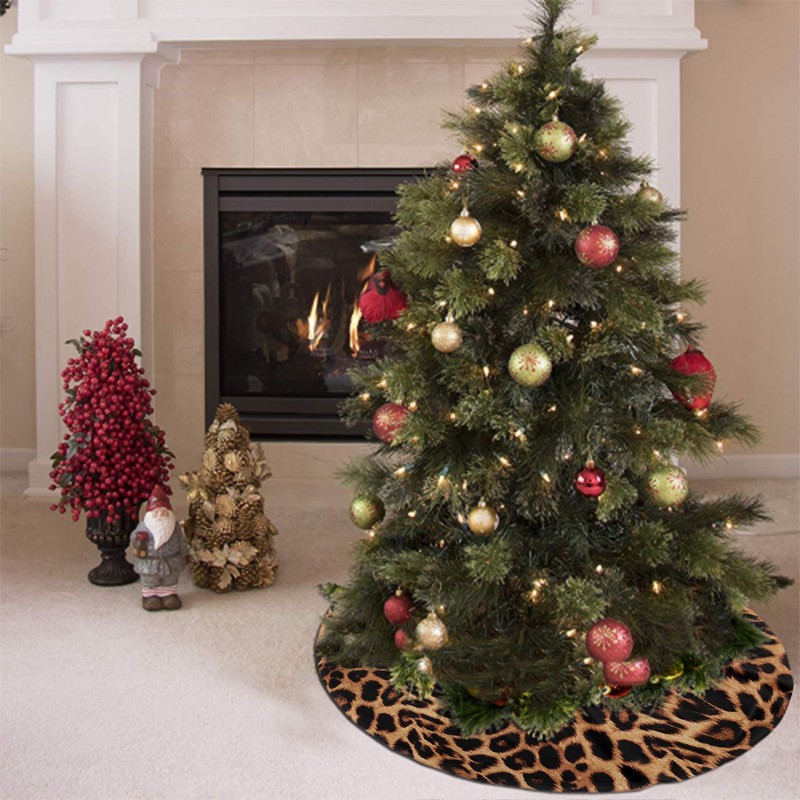 Leopard Animal Pattern Tree Skirt Double Layers Thick Xmas Tree