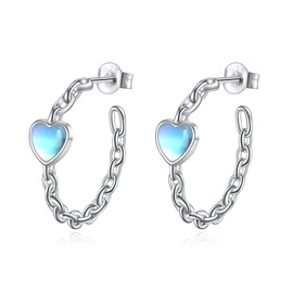 Heart Moonstone Huggie Earrings for Women Simplicity Twisted Chain Hoop Earrings Hypoallergenic Ear Rings Jewellery Hollow Out Earrings(Moonstone Earrings)