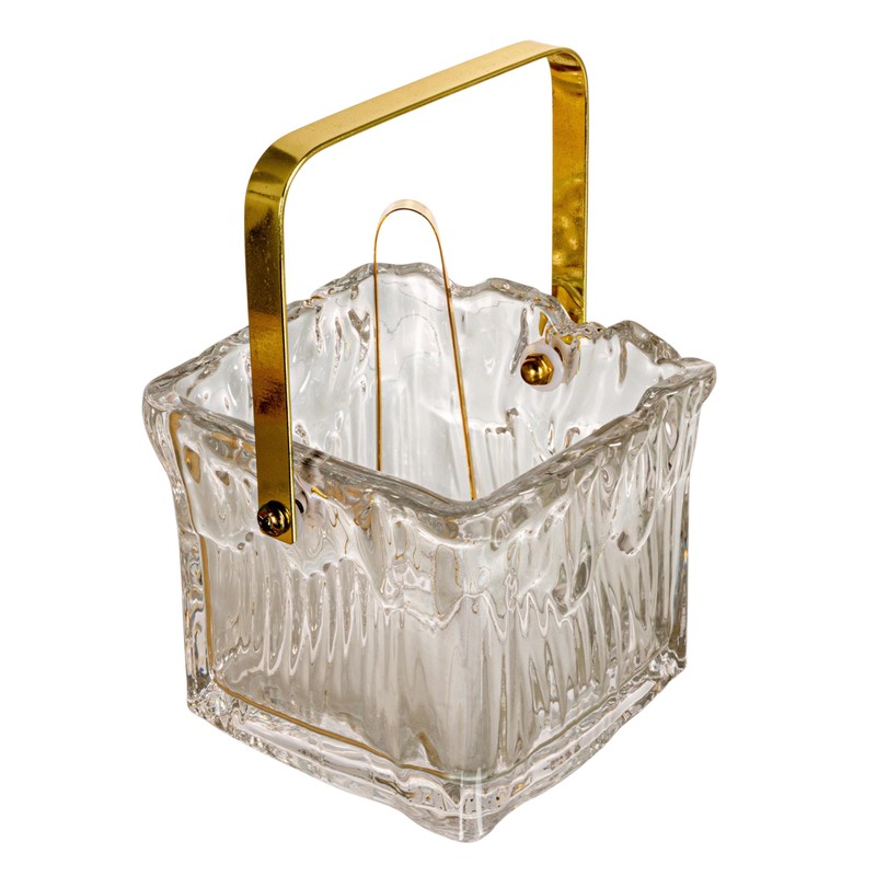 Creative Co-Op 24-Ounce Textured Glass Ice Bucket with Gold Finish