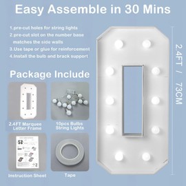 FAYLISVOW 2.4FT/28.74in Marquee Light up Numbers Marquee Number 0 with White Lights for Birthday Party Large Mosaic Frame Letter Cardboard Pre-Cut Giant Cut-Out Thick Foam Board Sign DIY Decorations