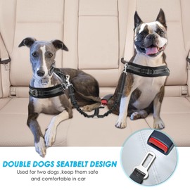 Lukovee Double Car Seatbelt, Reflective dog seat belts for cars Adjustable Elastic Anti-Shock Bungee Buffer 2 Dogs Car Harness Seatbelts Coupler, Puppy Cars Restraint Safety Travel Belts Splitter