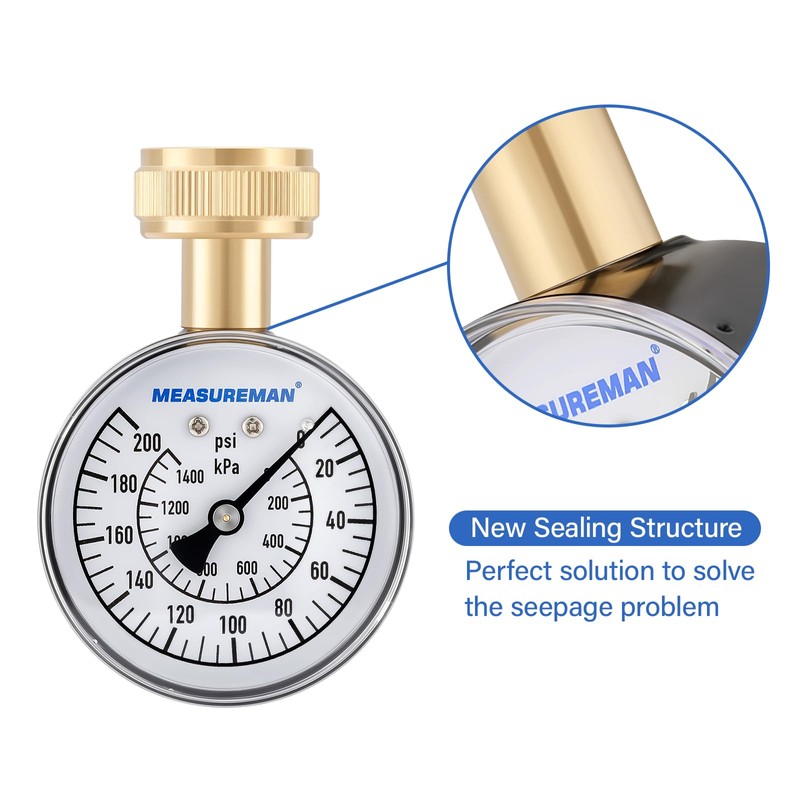 MEASUREMAN 0-200 PSI Water Pressure Gauge, 2-1/2'' Dial, Hose bib