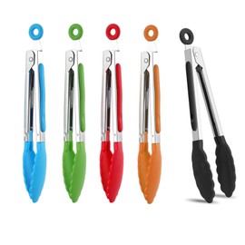 Kitchen Tongs, 5Pcs 8.4”Non-Slip Stainless Steel Cooking Tongs with Locking Clip, Salad Tongs Non-Stick Non-Scratch Serving Tongs for Cooking, BBQ, Serving, Heat Resistant Handle (Multicolor)