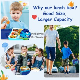 Lehoo Castle Bento Lunch Box for Kids, 1250ml Lunchbox with 5 Compartments, Boys Girls Lunch Containers with Spoon&Fork, Sauce Jar, Leakproof, BPA-Free