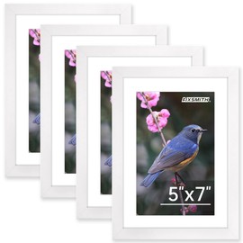 FIXSMITH 5x7 Picture Frame Bulk-4 Pack, Photo Frame with HD Plexiglass, Display Pictures 4x6 with Mat or 5x7 Without Mat, White Picture Frames Collage Wall Decor, Wall & Tabletop Picture Frames