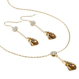 Womens Necklace & Earring Set, Swiss Crystal Elements. Timeless Gift Idea for Anniversary & Christmas Under £5. Clear, Topaz & Amethyst, 14K Gold & Silver Rhodium, Janeo