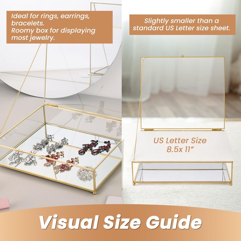AMGSH Glass Display Box, Golden Vintage, Square, 2.6 x 10.4