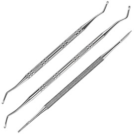 Nagelfeile Eckenheber Doppelseitige Nagelheber Werkzeug Edelstahl Professionelle Set mit Gerade Gebogen Enden für Maniküre Pediküre Podologen Multifunktional 3 Stück