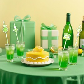 Serencatcher 50Pcs Bikinis and Martinis Bachelorette Party Paper Straws, Green Margarita Party Disposable Drinking Striped Paper Straws for Beach Bach Summer Tropical Bachelorette Party Decorations