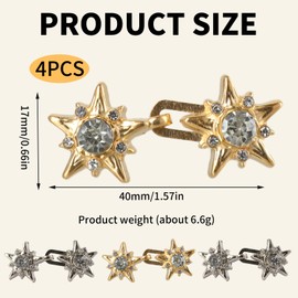 PKRFCJ 8 Sets Adjustable Waist Tightener Buttons – No-Sew Rhinestone Star Jeans Waist Pins ，Detachable Star Clip Buckles for Pants/Skirt – Fix Loose, Silver & Gold