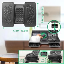 Adjustable Footrest for Under Desk at Work, Under Desk Foot Rest with Massage Texture and Roller, Ergonomic Foot Stool with 3 Height & 20 Degree Tilt Angle Adjustment for Home&Office