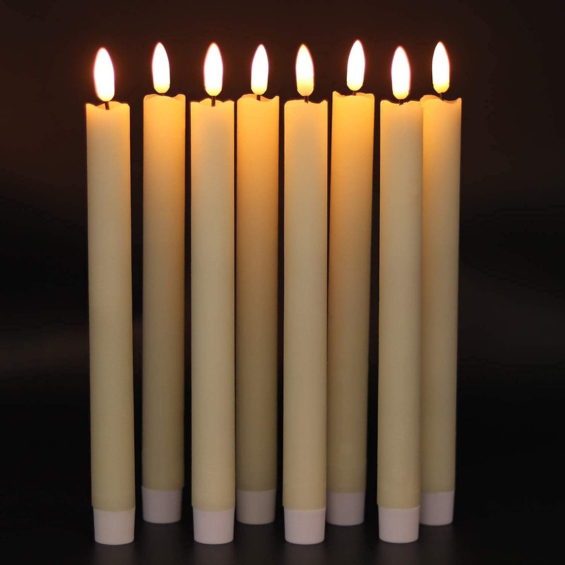 GenSwin Flameless Ivory Taper Candles Flickering with 10-Key Remote, Battery