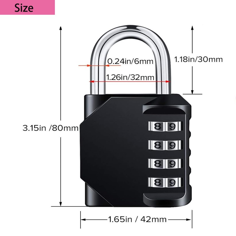 Combination Locker Padlock,Combination Lock, 10 Digits Push Button Padlock Black