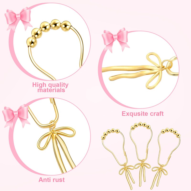 Maxdot 12 Sets Bow Knot Shower Curtain Hooks Decorative Stainless