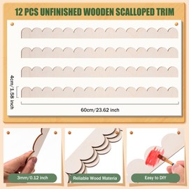 AWIZOM 12 Pcs Unfinished Wooden Scalloped Trims 23.62 x 1.58 Inch Decorative Wood Moulding Trim Scalloped Edge Wood Molding DIY Moulding Trim for DIY Crafts Home Wall Cabinet Shelf Window Door Decor