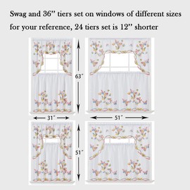 GOHD 3pcs Kitchen Curtain/Cafe Curtain Set, Farmhouse Air-Brushed by Hand of Flying Butterfly Design. (Swag and 24 inches Tiers Set)