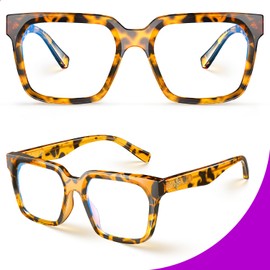 VISOONE Rectangle TR90 Blue Light Blocking Glasses Computer Glasses with Preppy Look for Women and Men Cougar