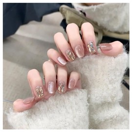 SEMTIM Nail Tips, 24 Pieces, 3D, Medium, Short, Round False Nails, Medium Long Nail Tip, Popular, Japanese Style, Cute, Simple, Fashionable, Coming of Age Ceremony, School Entrance Ceremony,