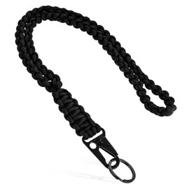 Heavy Duty Neck Braided Paracord Lanyard Keychain for Men Women Outdoor Survival Adventure Rope Black Parachute Rope Necklace Keychains with Clip Key Ring for ID Card Badge Holder, Camera, Wallet