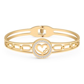 LONYOO Dainty 18K Gold Bracelet Bangle Stainless Steel Plated Gold Silver Bracelet for Women Girls Rhinestone Jewellery, Stainless Steel, Rhinestone