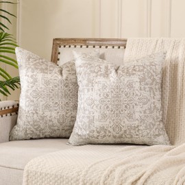 Miuyunya Set of 2 Ethnic Cushion Covers, Beige Cream, 40 x 40 cm, Boho Cushion Covers, Sofa Cushion, Double-Sided Pattern, Bohemian Decorative Cushion, Oriental Cushion Cover, Decorative for Summer