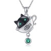YAFEINI Cat Necklace for Women Sterling Silver Cats Cup Pendant