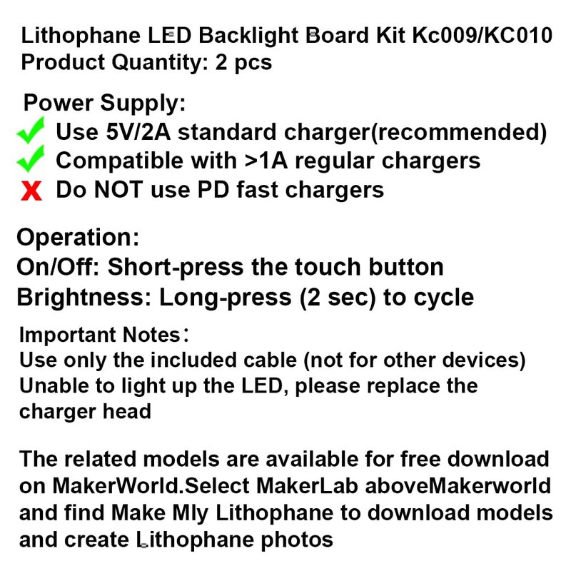 4 Pieces Lithophane LED Backlight Board Kit KC009 KC010 for