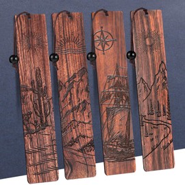 WSICSE 4Pcs Wood Bookmark for Men,Adventure Wooden Carving Book Mark Vintage Bookmark Gift for Men Book Lovers Birthday Present Students Teachers Appreciation