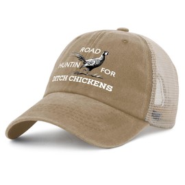 Road Hunting for Ditch Chickens Hat Mens Funny Hunting Golf Hats Men Pigment Khaki Ball Cap Vintage Unique Gifts for Farmers