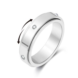 Senteria Anti-Anxiety Ring Women's Stainless Steel Fidget Ring for Anti-Stress Spinner Anti-Stress Rings with CZ, Non-precious metal, No Gemstone