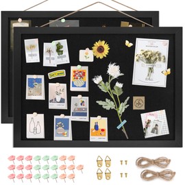 Yettsoy Black Cork Board Bulletin Board 16.7" x 11", 2-Pack Small Linen Corkboards with Frame for Walls, Cute Picture Display Pin Board Vision Board for Room School Office Bedroom 25 Pushpins