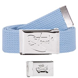 2Stoned Unisex Fabric Belt with Chrome Buckle Including Bottle Opener in Light Blue for Adults and Children, blue
