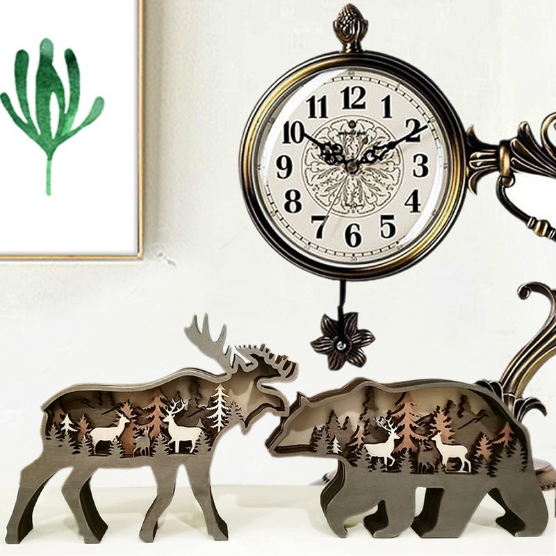 Zagxuade Wooden Brown Bear Decor, Forest Animals Bear Table Decor,