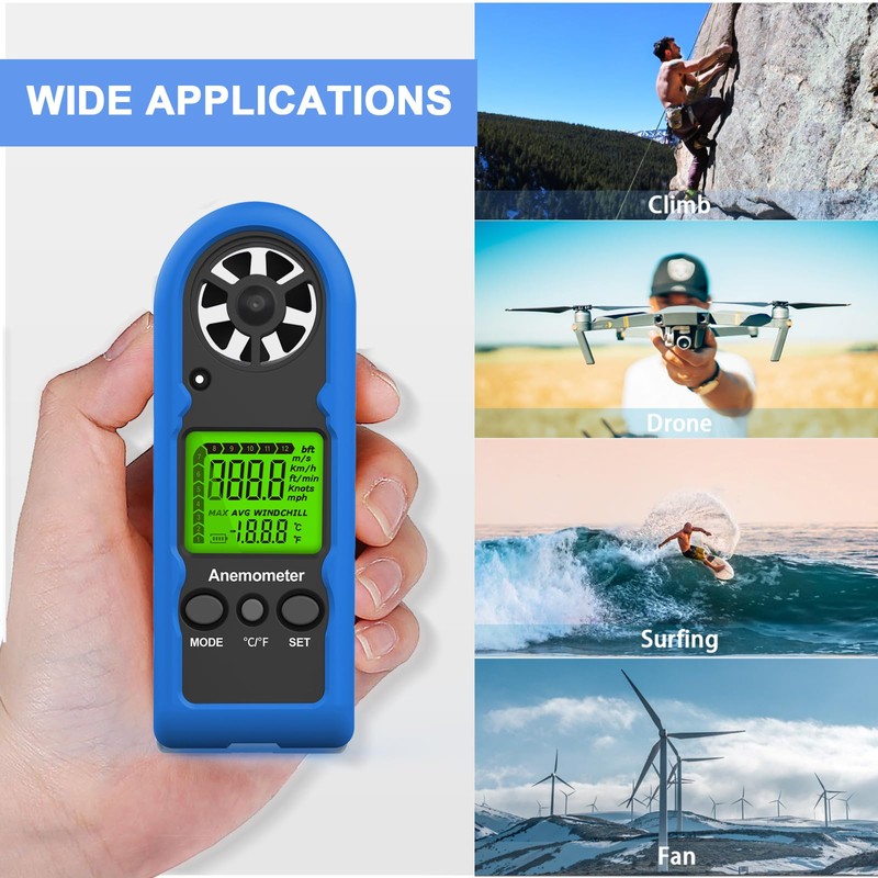 GOYERRNES Handheld Anemometer, Mini Digital Wind Speed Meter Gauge for