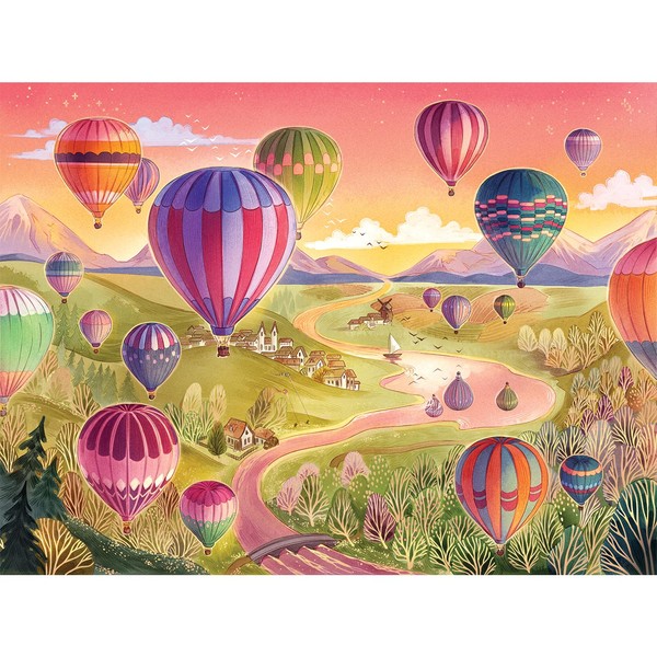 Peaceable Kingdom Hot Air Balloons Pass Along Puzzle – 500 Piece with Shiny Foil Accents & Easel-Style Storage Box — Log Your Time Then Pass This Puzzle Along to Friends — for Kids Ages 8 & Up