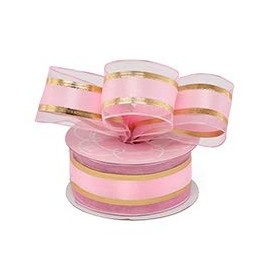 Metallic Edged Satin Center Ribbon -1-1/2" X 25Yd- Pink/Gold
