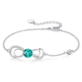 CDE Bracelets for Womens Infinity Plated White Gold with Love Heart Birthstone Copper Bracelets for Ladies Anniversary Birthday Mothers Day Christmas Gifts for Girlfriend Wife Mum (Whitegold-12-Dez)