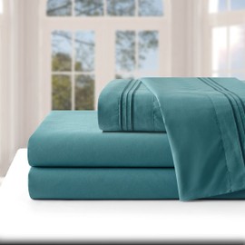 Manyshofu Extra Deep Pocket Queen Sheet Sets - Hotel Luxury 1800 Thread Count Sheets & Pillowcases - Microfiber Bedding Set up to 24" Mattress - Teal Bed Sheets 18-24 Inch Deep Pockets - 4 Piece