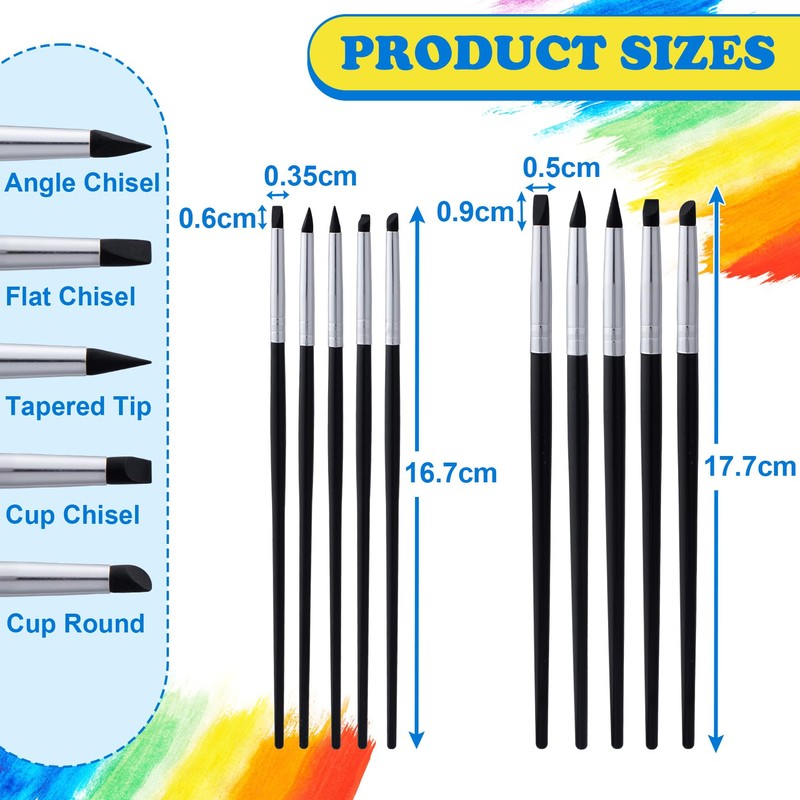 SmallCat 10pcs Silicone Paint Brushes, Flexible Clay Carving Tools, Professional