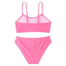 SERENYOU Girls Swimming Costume Two Pieces Bikini Sets Adjustable Straps Swimwear Pink 7-8 Years