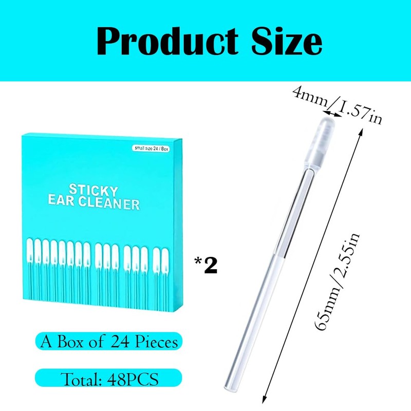 48 PCS Sticky Ear Pick Tool Washable Ear Wax Removal