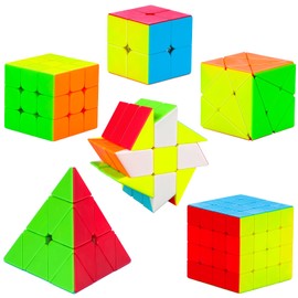 Coolzon Magic Cube Speed Cube Set, Puzzle Cube Set 2x2 3x3 4x4 Pyraminx Pyramid Fenghuolun Axis Cube, Speed Magic Cube, 6 Pieces