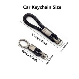 Frdelma Braided Leather Keychain, 2 Pieces Braided Car Key Fob with Screwdrivers for Car Home Office Key (Black, Long and Short)