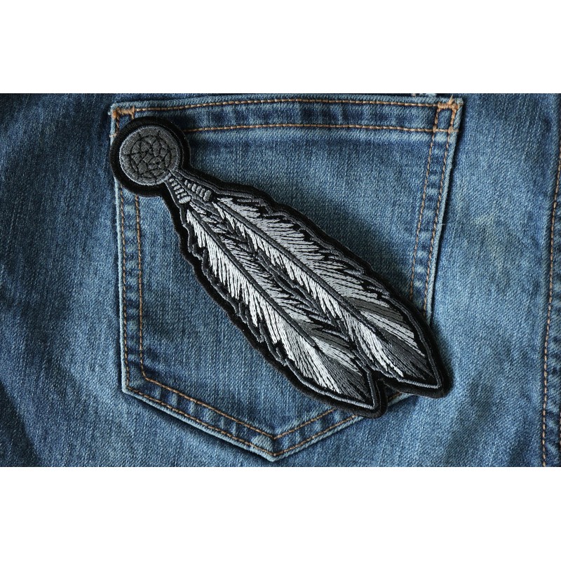 Ivamis Dreamcatcher Feather Patch: Black White - 2.25x6.5 inch -