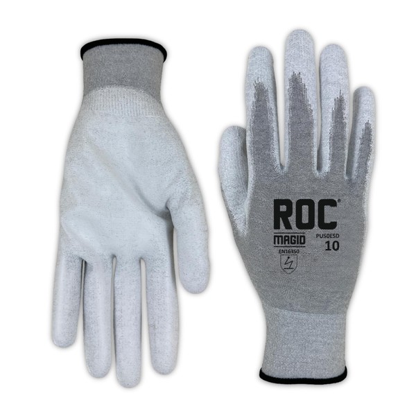 MAGID ESD-Rated Polyurethane Palm Coated Work Glove, 12 Pair, Size