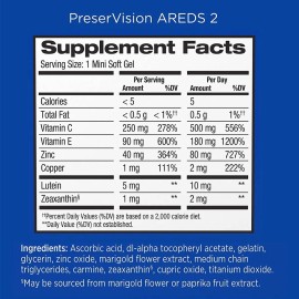 Preservision Areds 2 de 120 Capsulas Blandas Sabor Neutro vitaminas y minerales para la vista de adultos contiene luteína vitamina C zeaxantina zinc y vitamina E