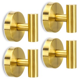 Suction Cup Hooks for Shower, Bathroom, Kitchen, Door, Wall, Mirror, Window, Glass, Tile – Removable Towel Holder for Hanging Coat, Robe, Loofah No Damage, Heavy Duty Hook Brushed Gold (4-Pack)