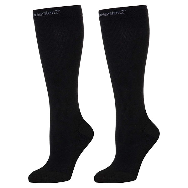 CompressionZ Compression Socks For Men & Women - 30 40 mmHG Graduated Medical Compression Wide Calf - Travel, Edema - Swelling in Feet & Legs - L, Black