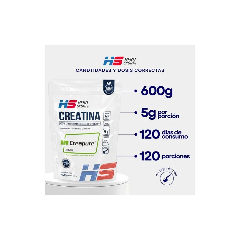 Hero Sport Creatina Monohidratada Creapure 600g 120 Servs Sabor Sin